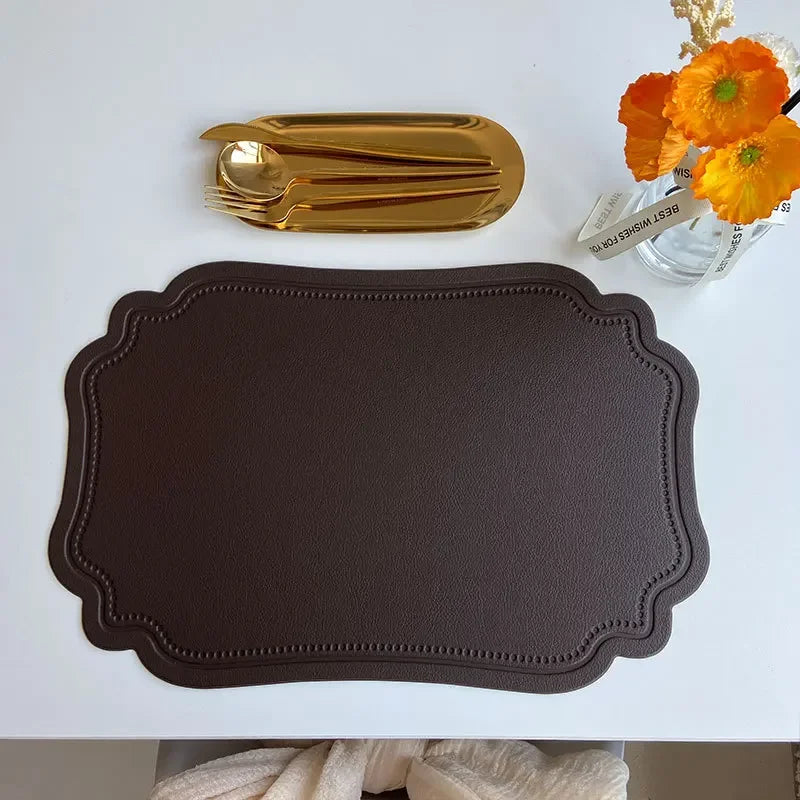 Synthetic Leather Embossed Placemat - Waterproof Non-Slip Design