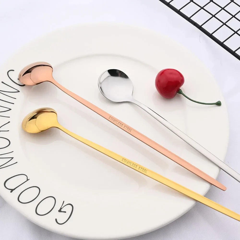 Golden Stainless Steel Long Handle Spoon Set for 6