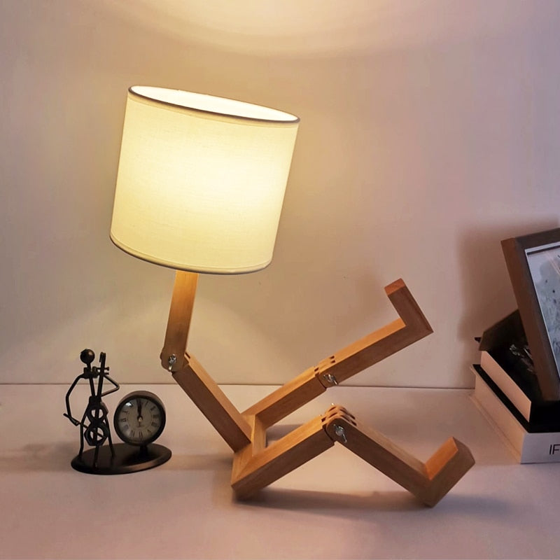 Wooden Robot Desk Lamp with LED Bulbs