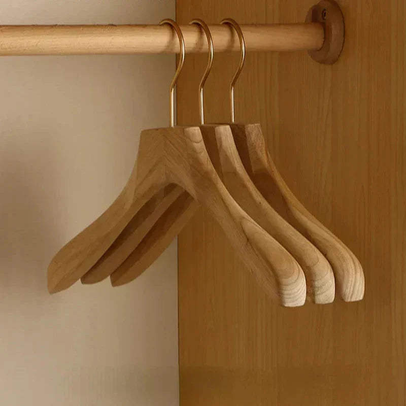 Wide Shoulder Camphor Wood Hangers with Flocked Rod, Set of 2