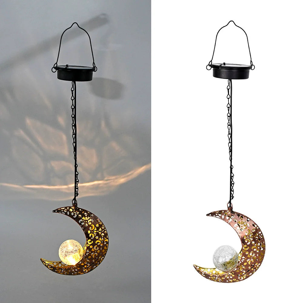 Solar Waterproof Iron Hollow Projection Lantern for Outdoor Hanging Decor