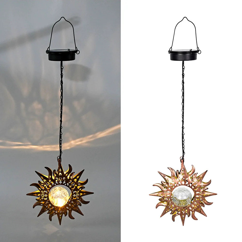 Solar Waterproof Iron Hollow Projection Lantern for Outdoor Hanging Decor