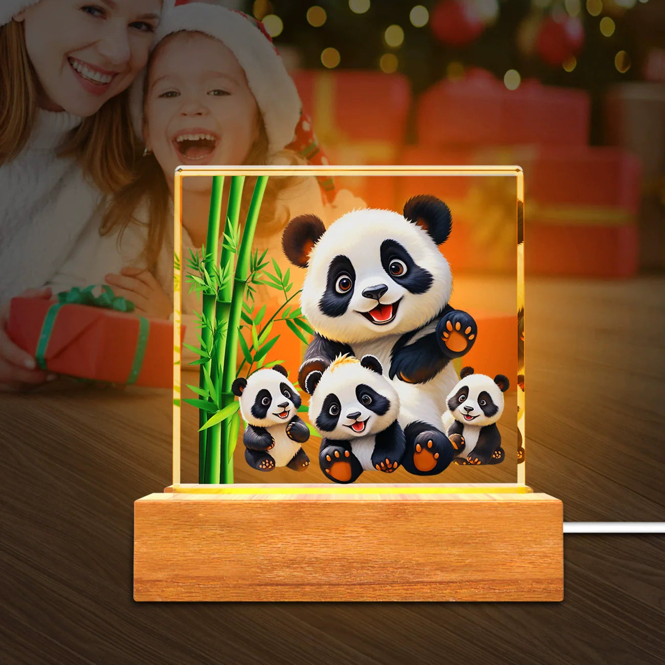 Solid Wood Base Acrylic Kids Night Light USB Table Lamp