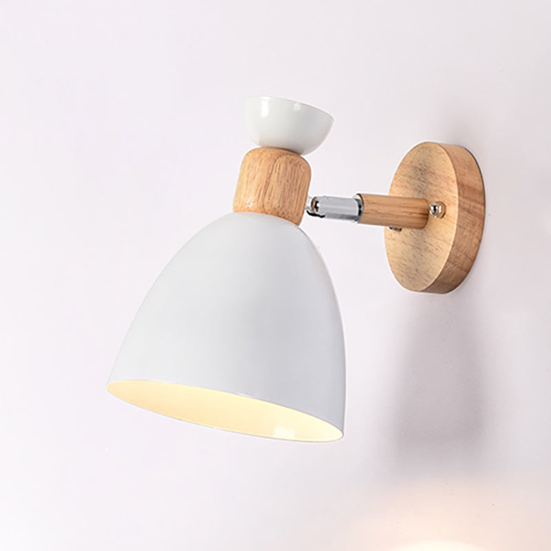 Modern Minimalist Round Aluminum Wall Lamp with Wood Shade