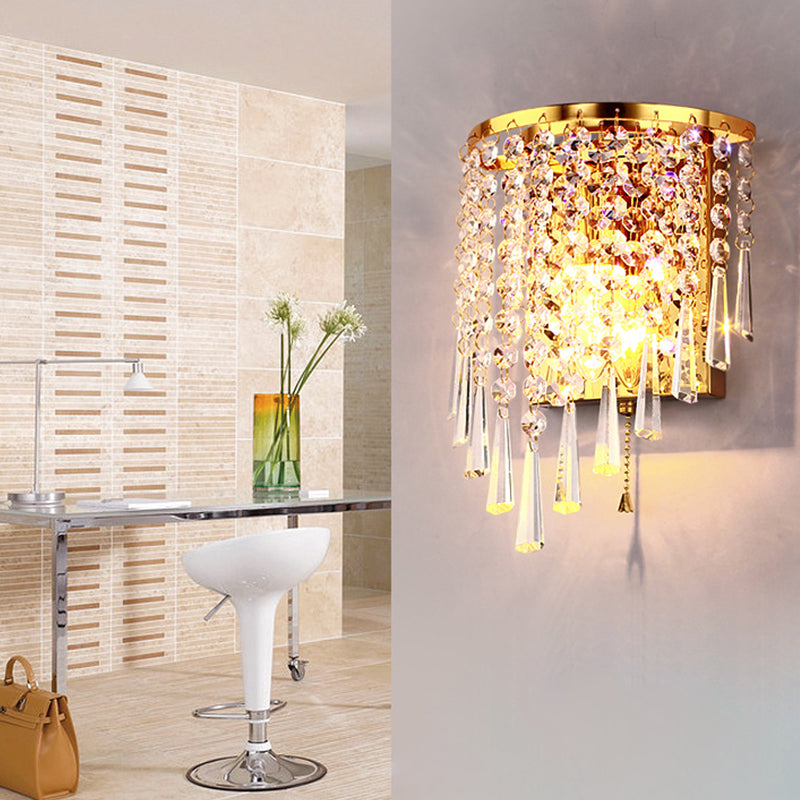 Modern Luxury Semi-Round Octagonal Crystal Wall Sconce Lamp in Stainless Steel