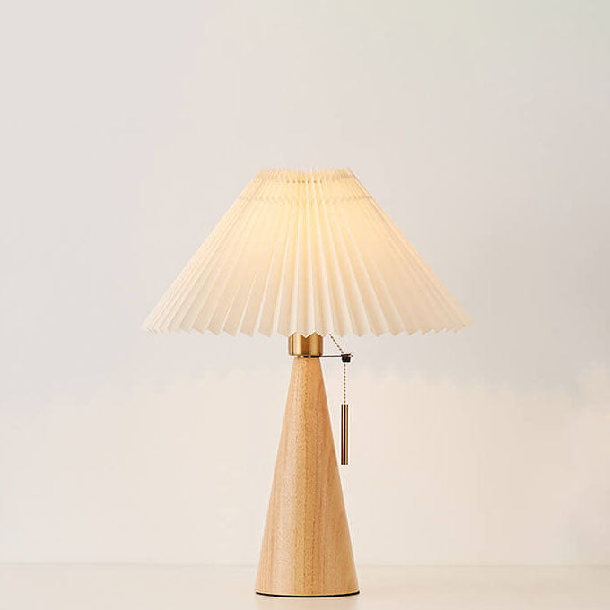 Japanese Minimalist Pleated Table Lamp with Wood Base