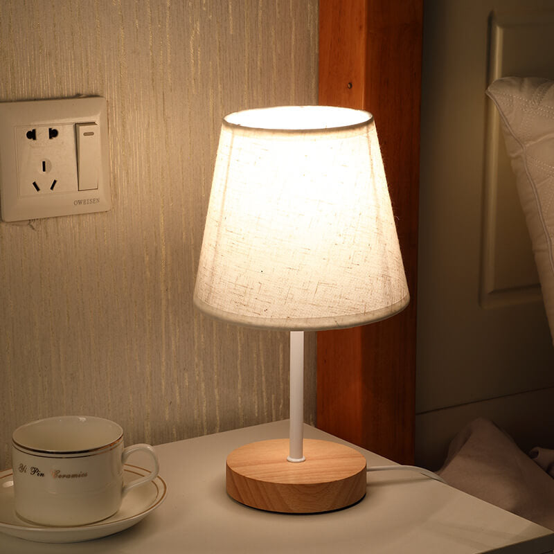 Modern Wood and Textile Cone LED Table Lamp