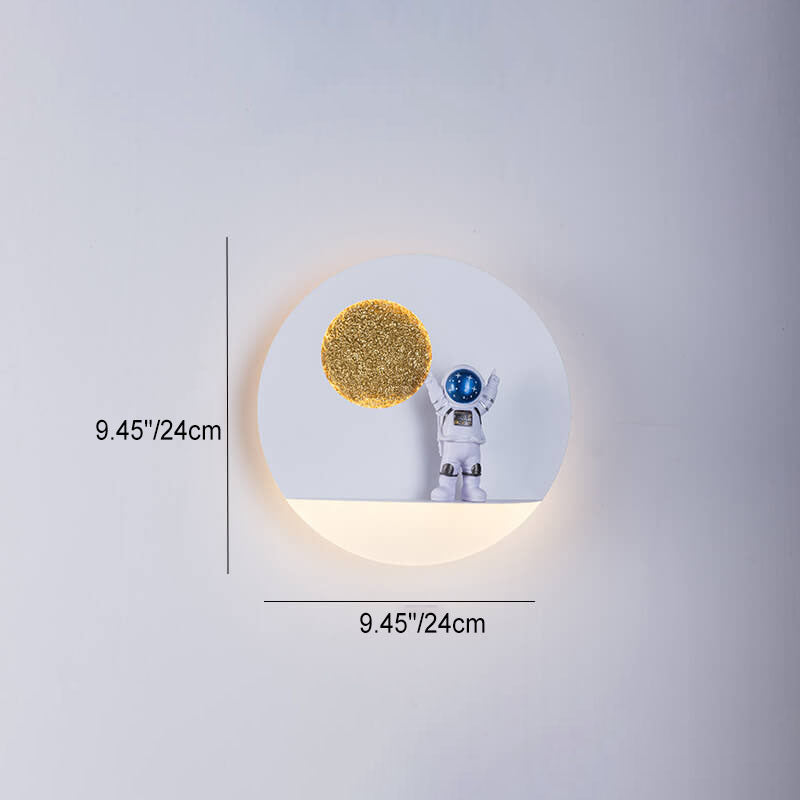 Contemporary Round Astronaut LED Wall Light in Iron and Resin