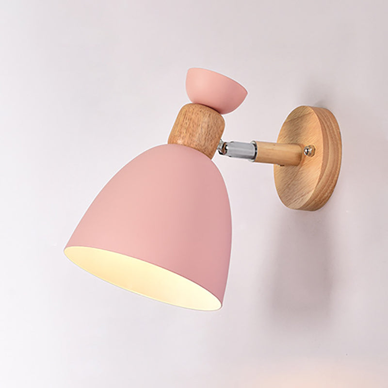 Modern Minimalist Round Aluminum Wall Lamp with Wood Shade