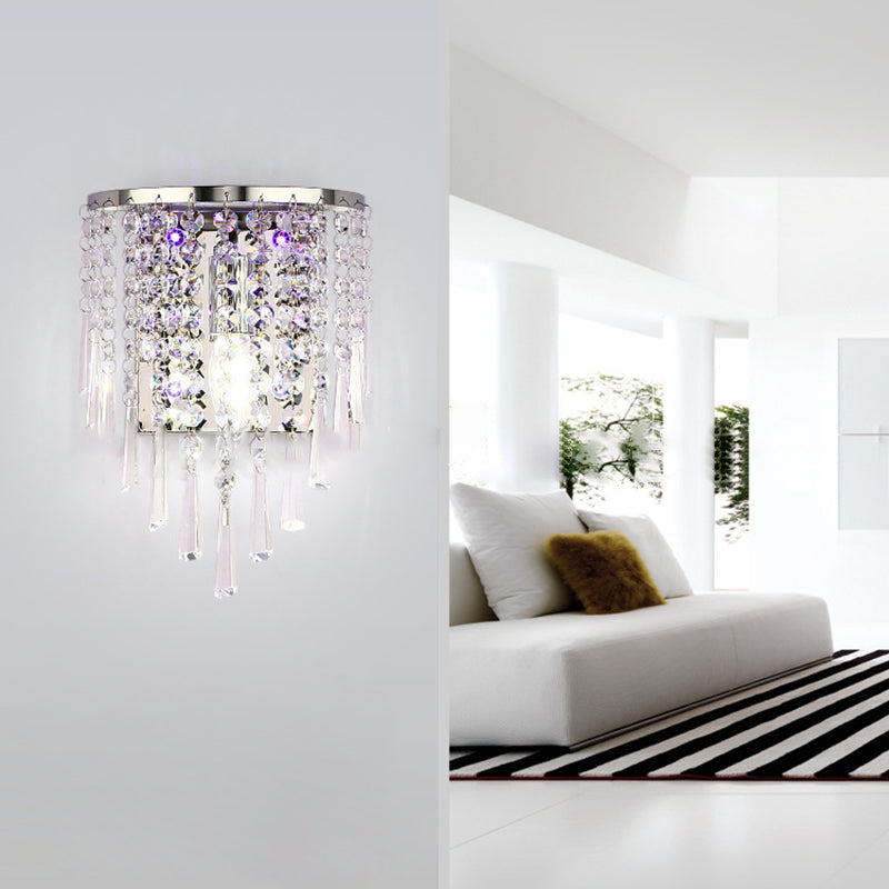 Modern Luxury Semi-Round Octagonal Crystal Wall Sconce Lamp in Stainless Steel