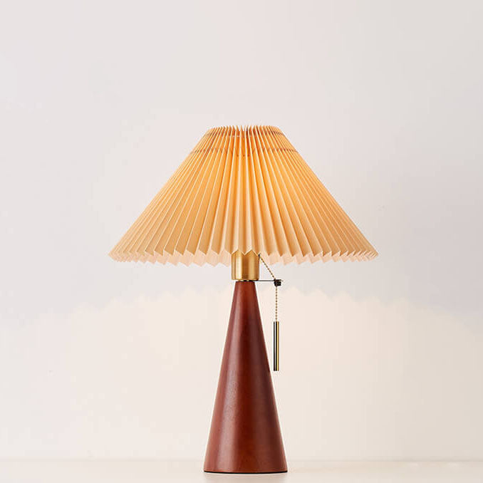 Japanese Minimalist Pleated Table Lamp with Wood Base