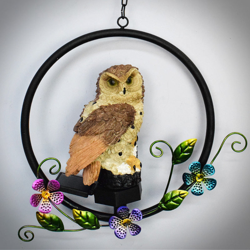 Rustic Owl Solar Pendant Light for Outdoor Garden