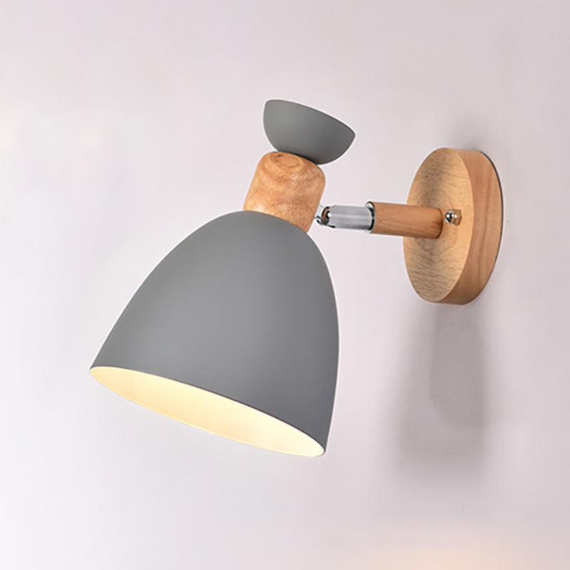 Modern Minimalist Round Aluminum Wall Lamp with Wood Shade