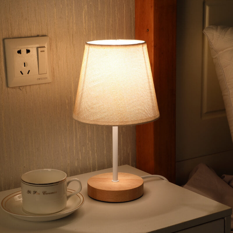 Modern Wood and Textile Cone LED Table Lamp