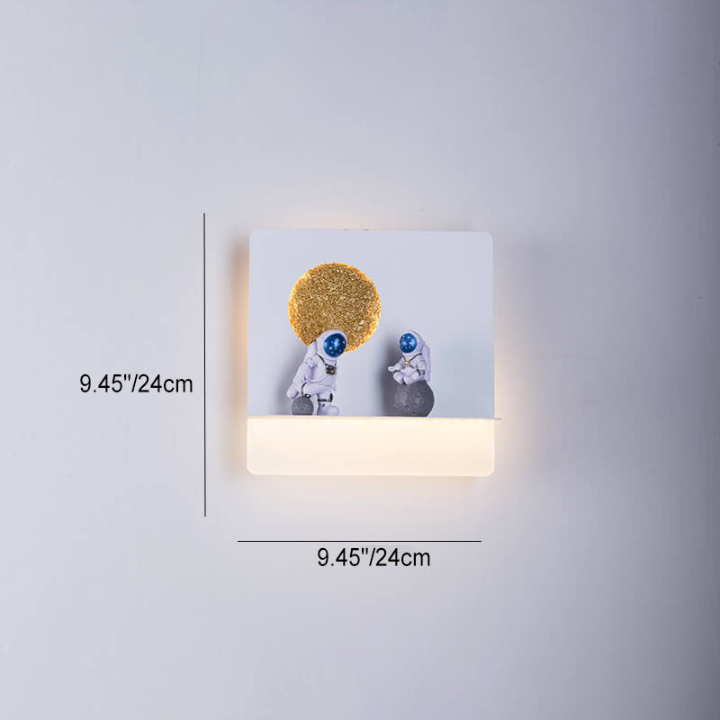 Contemporary Round Astronaut LED Wall Light in Iron and Resin