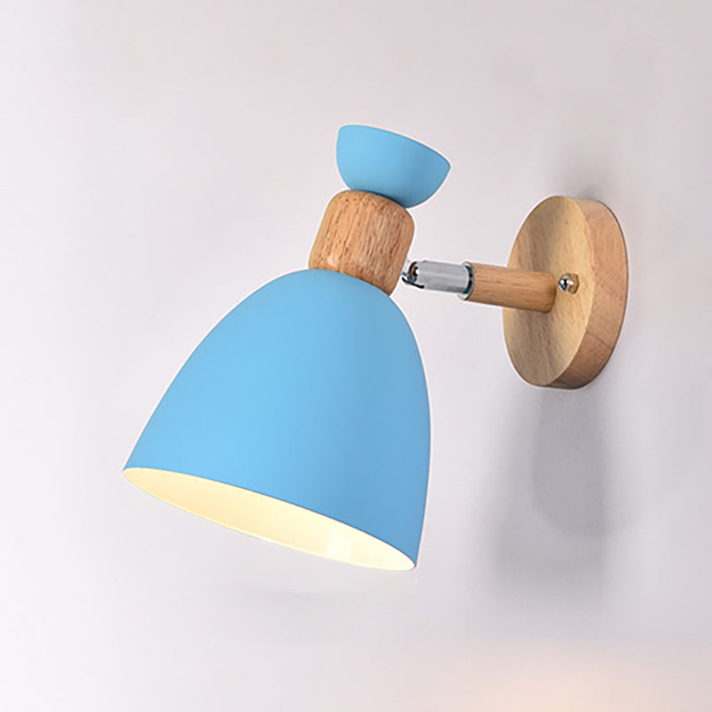 Modern Minimalist Round Aluminum Wall Lamp with Wood Shade