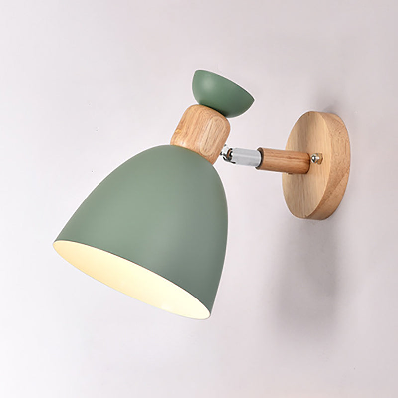 Modern Minimalist Round Aluminum Wall Lamp with Wood Shade