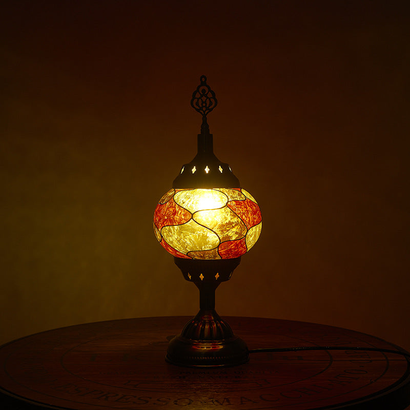 Tiffany Inspired Multicolored Oval Table Lamp