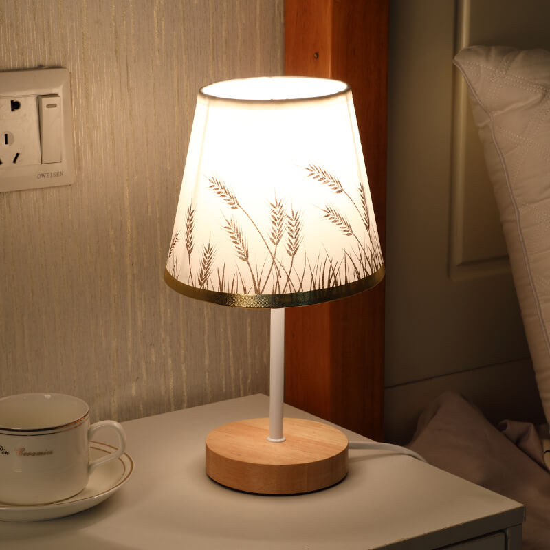 Modern Wood and Textile Cone LED Table Lamp