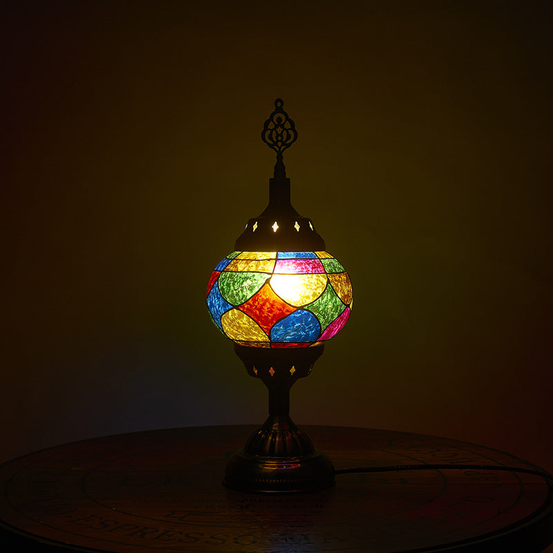 Tiffany Inspired Multicolored Oval Table Lamp