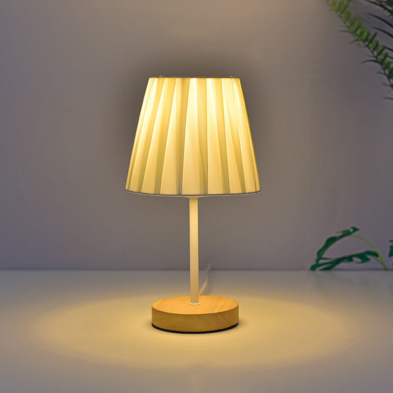 Modern Wood and Textile Cone LED Table Lamp