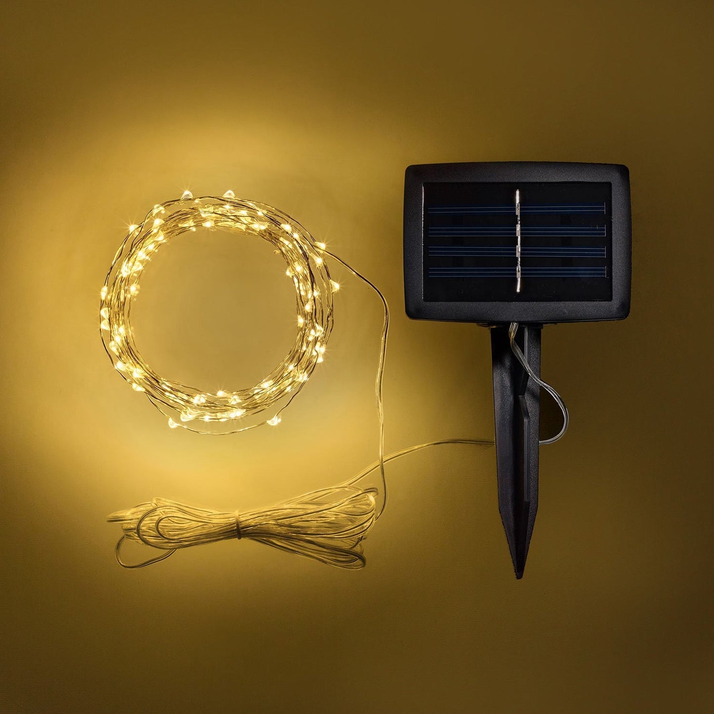 100 LED Micro Solar String Lights - Warm White, 16.4 ft Flexible Wire