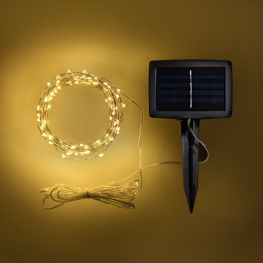 100 LED Micro Solar String Lights - Warm White, 16.4 ft Flexible Wire