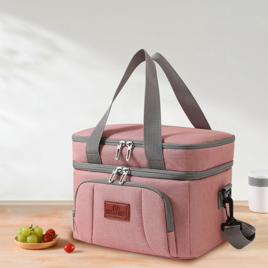 Large Capacity Double Layer Cooler Tote Lunch Bag