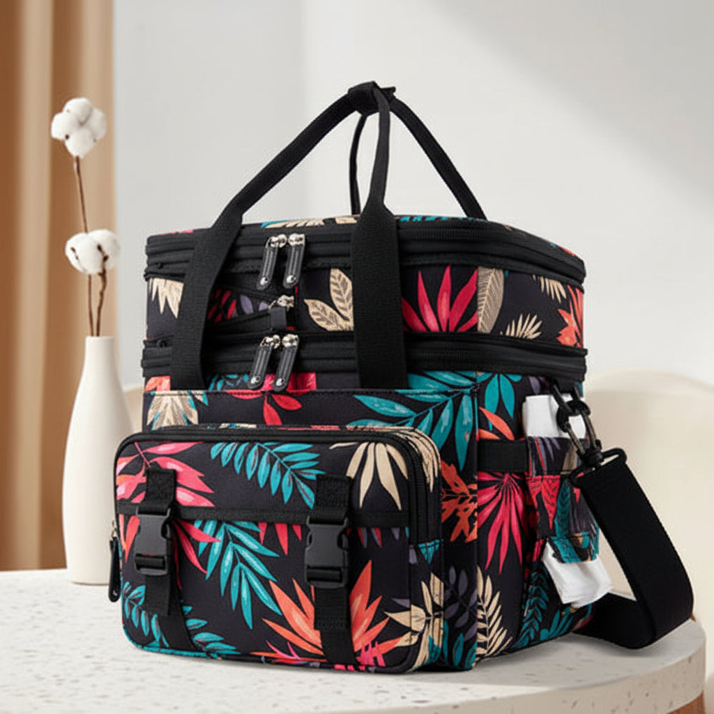 Large Capacity Double Layer Cooler Tote Lunch Bag