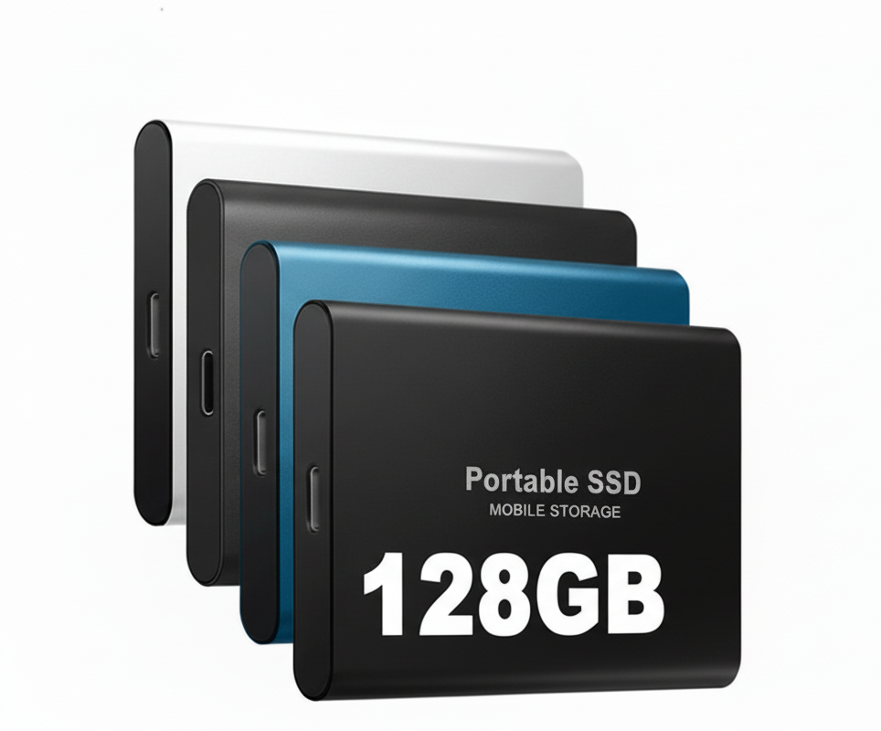 Portable 128GB SSD External Drive with USB-C for Multi-Device Use