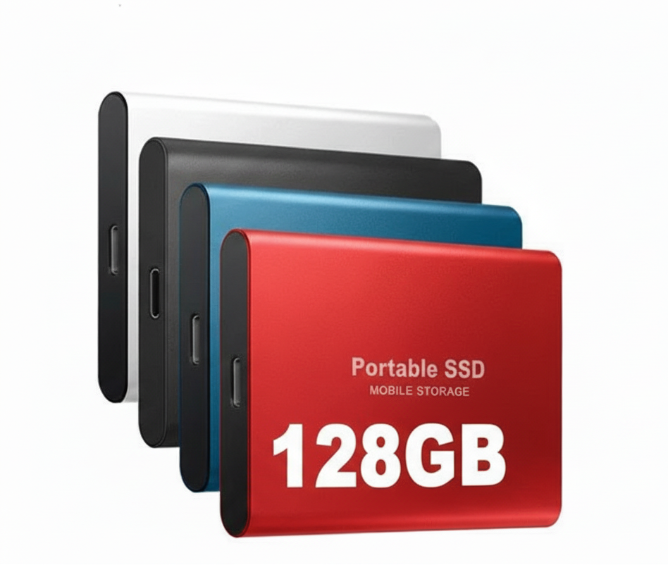 Portable 128GB SSD External Drive with USB-C for Multi-Device Use