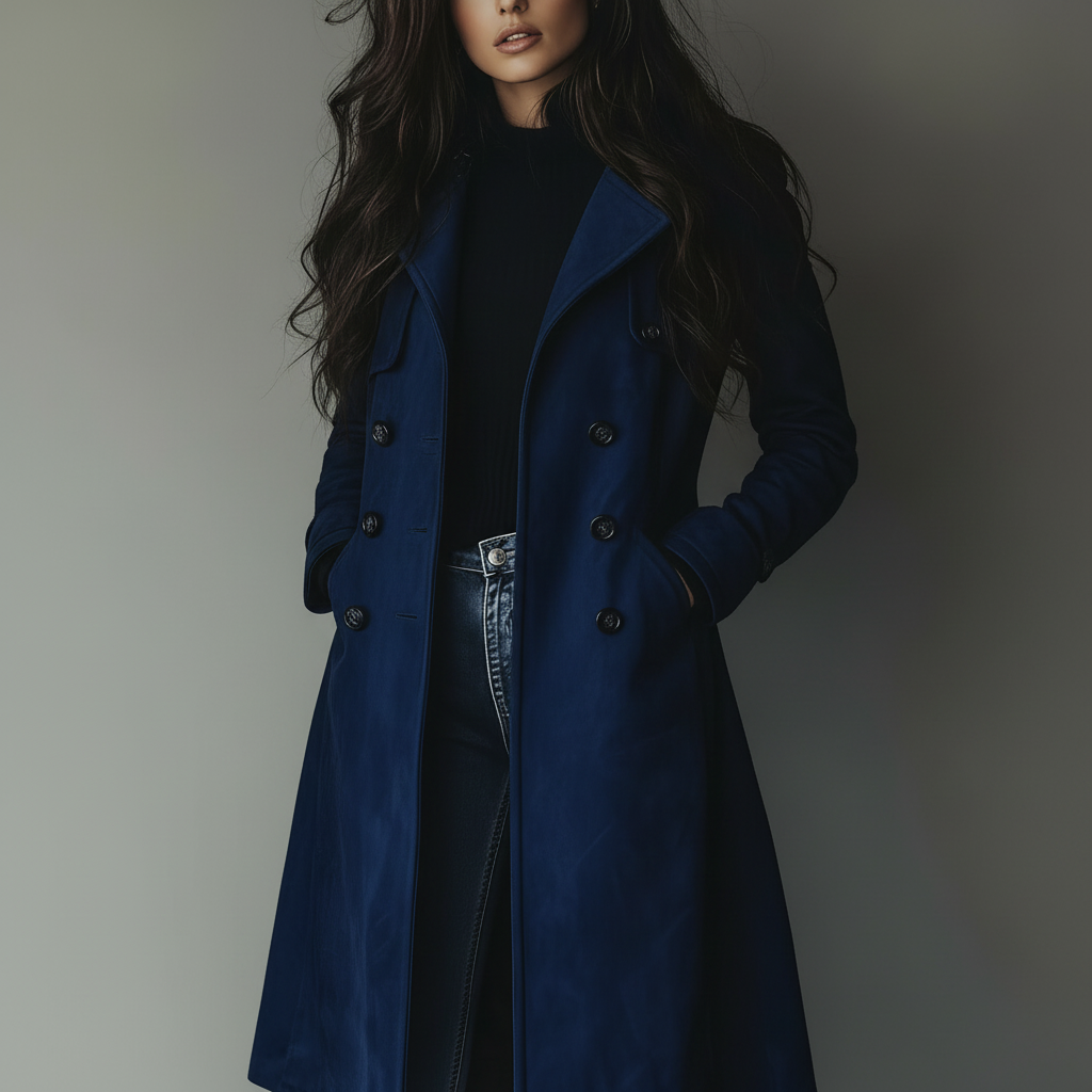 Suede Long Button Front Trench Coat for Women