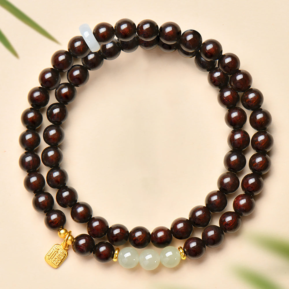 Sandalwood and Hetian Jade Bead Bracelet for Peace and Protection