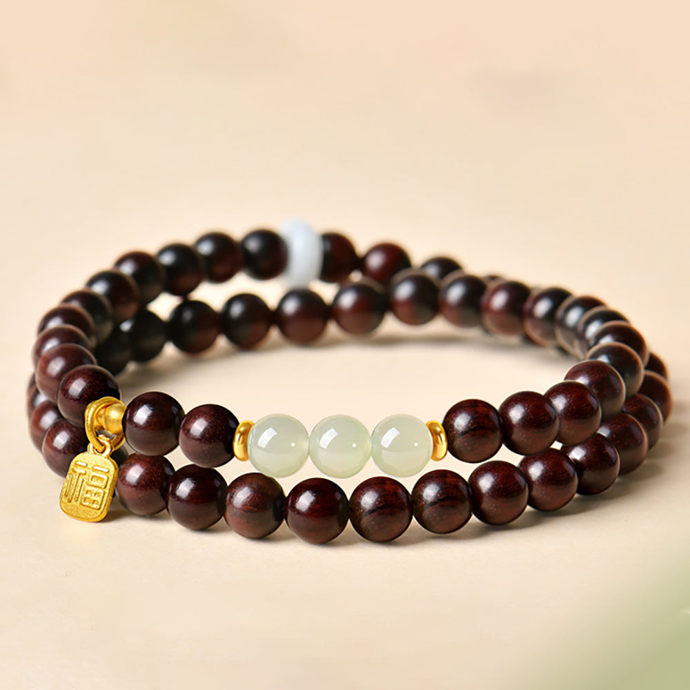 Sandalwood and Hetian Jade Bead Bracelet for Peace and Protection