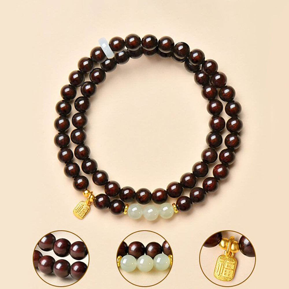 Sandalwood and Hetian Jade Bead Bracelet for Peace and Protection