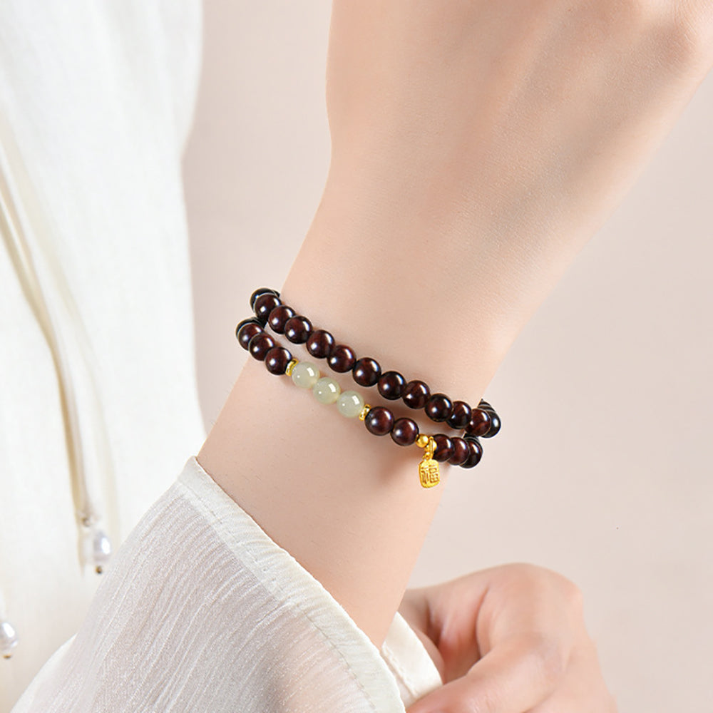 Sandalwood and Hetian Jade Bead Bracelet for Peace and Protection