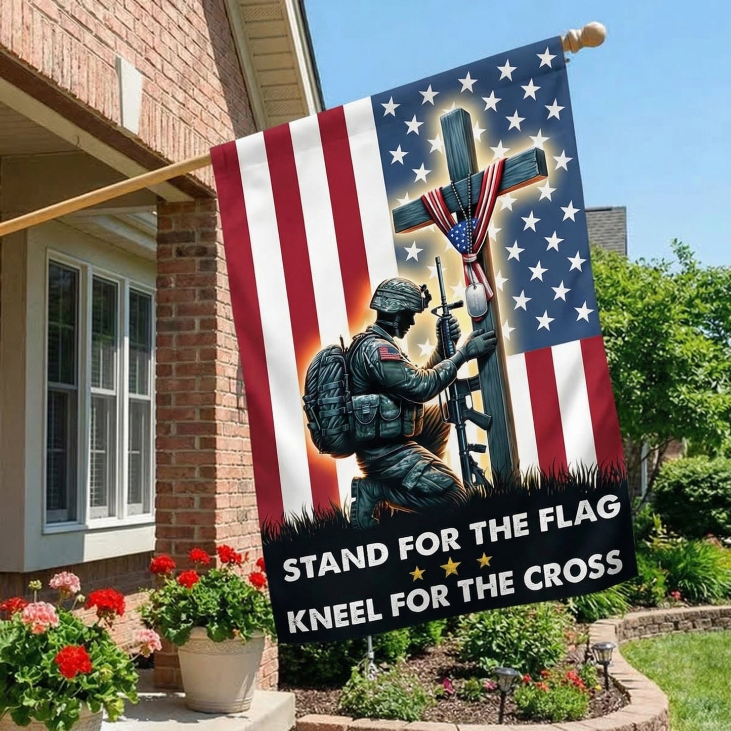 Patriotic Christian Flag Stand For The Flag Kneel For The Cross