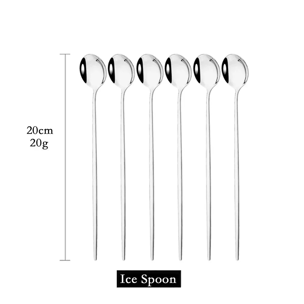 Golden Stainless Steel Long Handle Spoon Set for 6