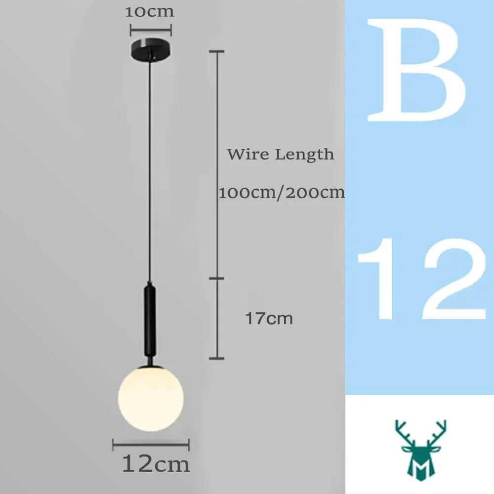 Mid-Century Modern Glass Ball Pendant Light with White Shade