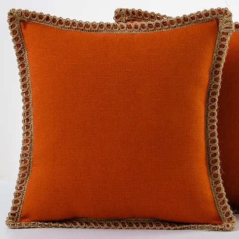 French-Inspired Colorful Linen Pillow Covers with Braid Trim