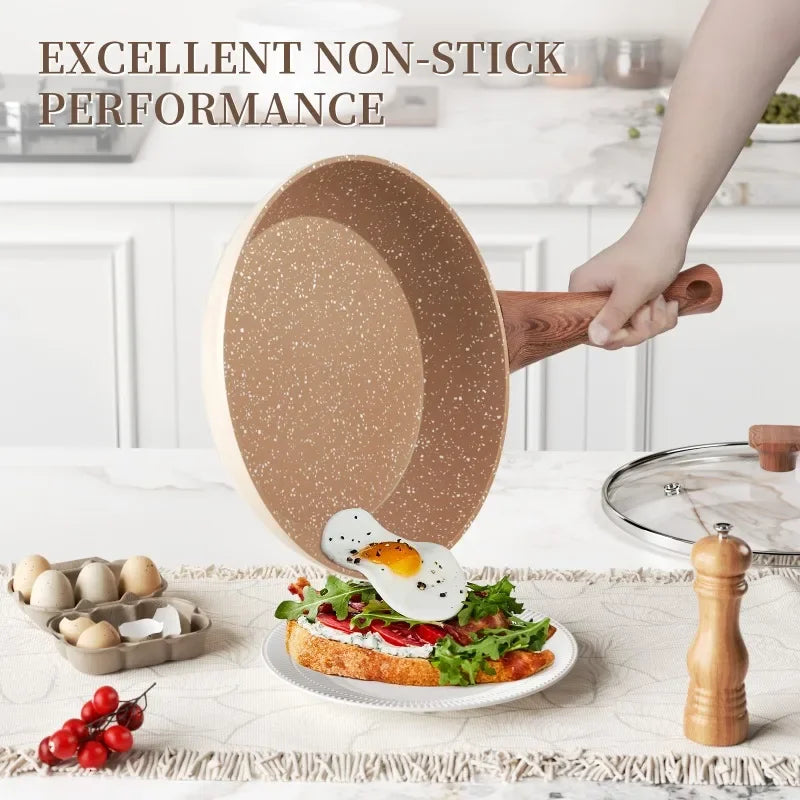 Granite Nonstick Frying Pan - Durable Aluminum, Cool Handle, 8-11 Inch