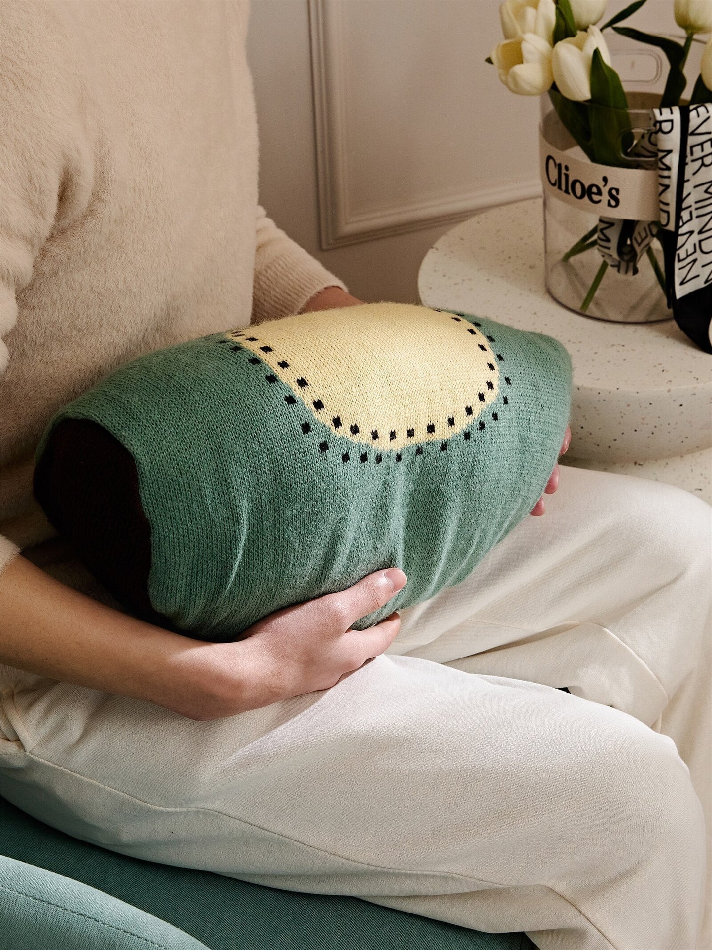 Fruit-Themed Knitted Cushion 8 x 16 Inch