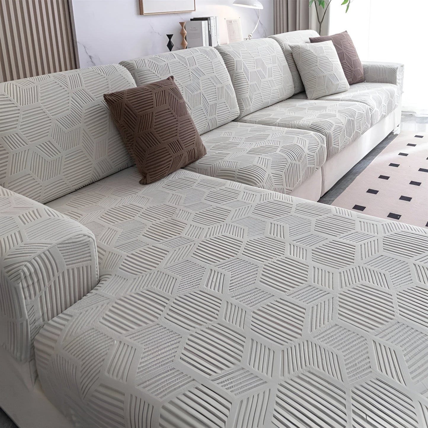 Geometric Jacquard Sofa Cover - Soft, Pet-Friendly, 360° Protection
