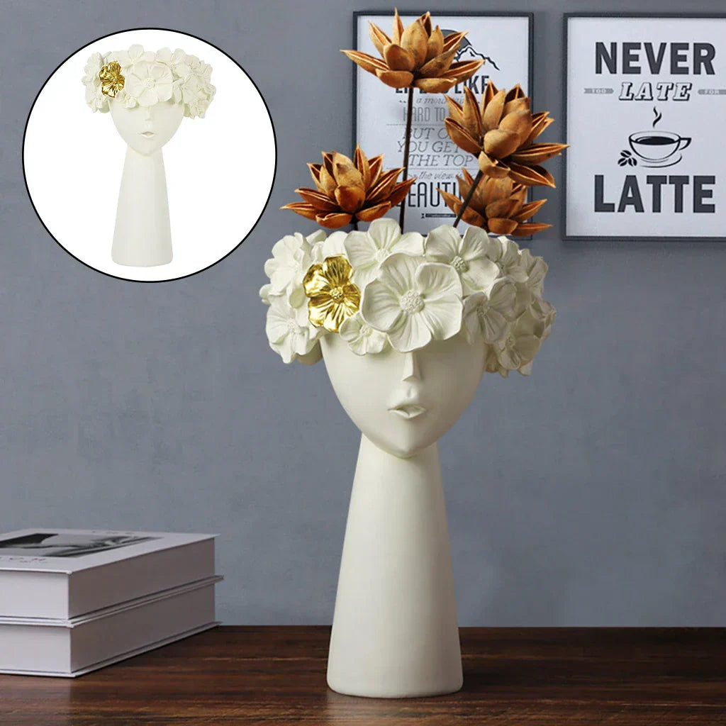 Modern Resin Flower Vase with Female Face for Office and Home Decor