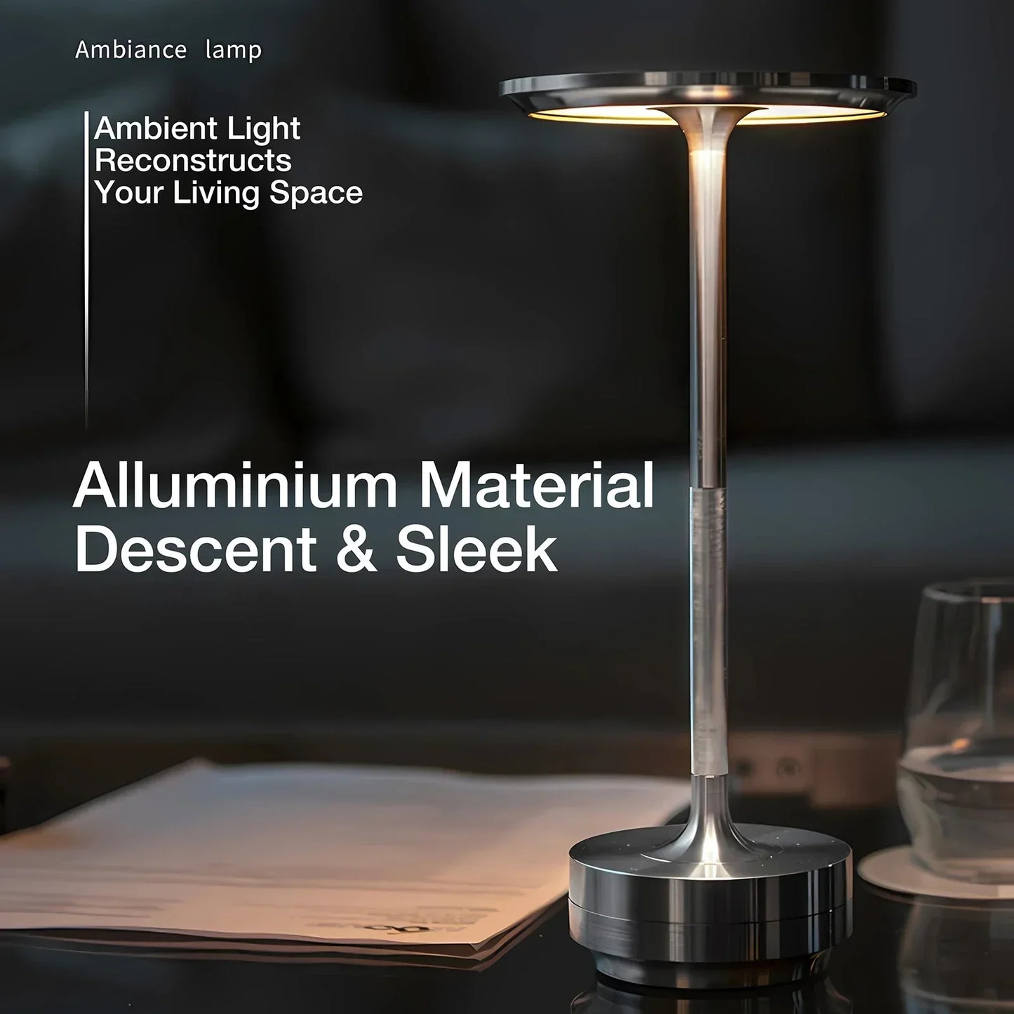 Cordless Rechargeable Touch Control Table Lamp with Dimmable LED and Stainless Steel Finish