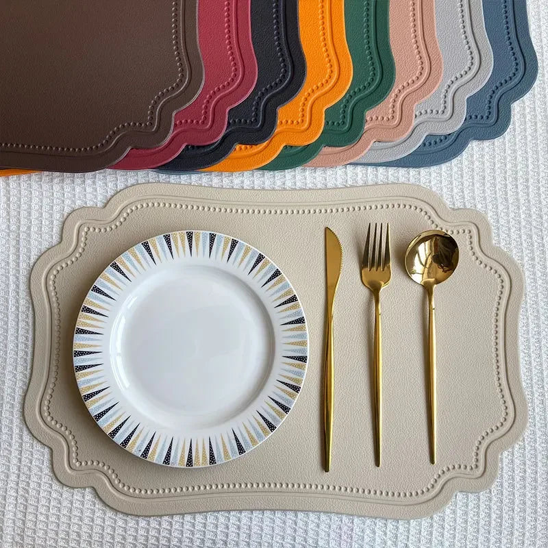 Synthetic Leather Embossed Placemat - Waterproof Non-Slip Design