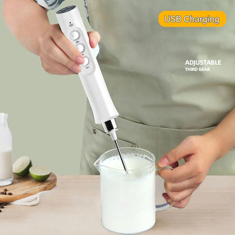 Rechargeable Electric Milk Frother 3-in-1 Handheld Drink Mixer