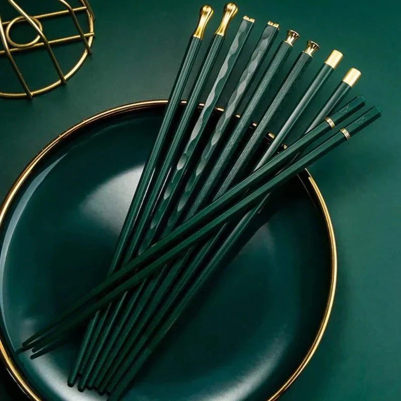 Luxe Alloy Chopstick Set with Elegant Design - 5 Pairs