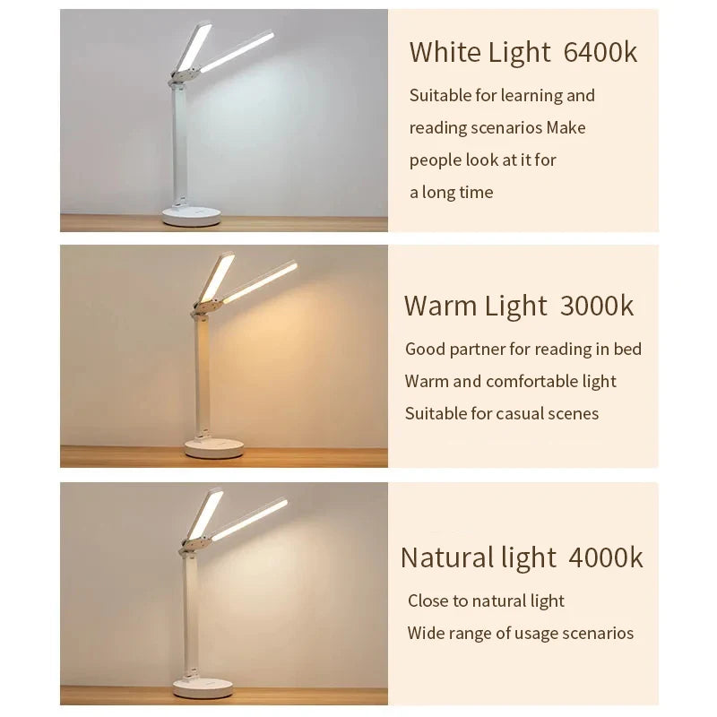 Adjustable Rechargeable LED Desk Lamp with Touch Dimmer and Phone Holder