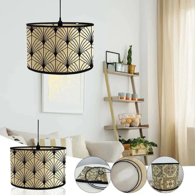 Art Deco Bamboo and Iron Drum Lampshade